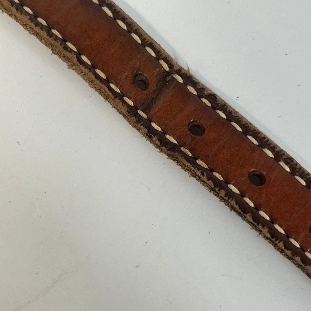 Western Leather Textan Belt 32 Brown Studded Cowhide Stitched‎ Made USA 1725B